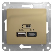 Glossa титан розетка USB A+С, 5В/2,4А, 2х5В/1,2А GSL000439 Glossa титан розетка USB A+С, 5В/2,4А, 2х5В/1,2А GSL000439