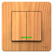 Blanca внутренняя ясень выключатель 2-клавишный с подсветкой, 10А, 250B BLNVS010515 Blanca внутренняя ясень выключатель 2-клавишный с подсветкой, 10А, 250B BLNVS010515