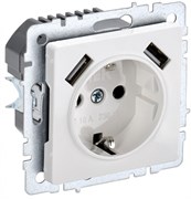 IEK Brite Base белый розетка с заземлением и шторками, 16А с USB A+A 2,1А BR-R14-16-U21-D21-K01