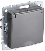 IEK Brite Base сталь розетка 1-м с заземлением, с защитными шторками и крышкой 16А IP20 BR-R16-16-K46