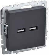IEK Brite Base графит розетка USB A+A 3,1А BR-U21-D31-K53