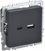 IEK Brite Base графит розетка USB A+C 18Вт BR-U22-018-K53