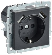IEK Brite Base чёрный розетка с заземлением и шторками, 16А с USB A+A 2,1А BR-R14-16-U21-D21-K02