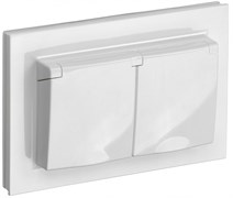 IEK Brite белый розетка 2 места, с заземлением, шторками и крышкой, 16А в сборе IP44 BR-R26-16-44-K01-F