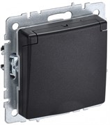 IEK Brite Base чёрный розетка 1-м с заземлением, с защитными шторками и крышкой 16А IP44 BR-R16-16-44-K02