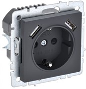 IEK Brite Base графит розетка с заземлением и шторками, 16А с USB A+A 3,1А BR-R14-16-U21-D31-K53