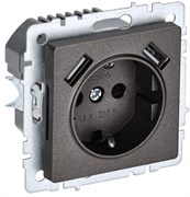 IEK Brite Base тёмная бронза  розетка с заземлением и шторками, 16А с USB A+A 2,1А BR-R14-16-U21-D21-K45