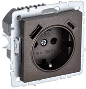 IEK Brite Base тёмная бронза розетка с заземлением и шторками, 16А с USB A+C 18Вт BR-R14-16-U22-018-K45