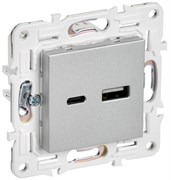 IEK SKANDY Серебряный Розетка USB A+A 3,1А SK-R15S SK-U21-D31-K23