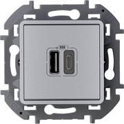 Legrand Inspiria алюминий зарядное устройство с двумя USB-разьемами A-C 240В/5В 3000мА 673762