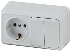 Intro Блок розетка с выключателем Quadro 2-702-01 двойным горизонтальный 10(16)А-250В, IP20, ОУ, белый Б0053873