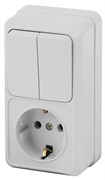 Intro Блок розетка с выключателем Quadro 2-706-01 двойным вертикальный 10(16)А-250В, IP20, ОУ, белый Б0053891