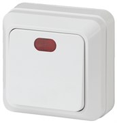 Intro Выключатель Quadro 2-102-01 одноклавишный с подсветкой, 10А-250В, IP20, ОУ, белый Б0053741