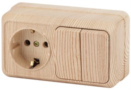 Intro Блок розетка с выключателем Quadro 2-702-11 двойным горизонтальный 10(16)А-250В, IP20, ОУ, сосна Б0053880