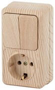 Intro Блок розетка с выключателем Quadro 2-706-11 двойным вертикальный 10(16)А-250В, IP20, ОУ, сосна Б0053897