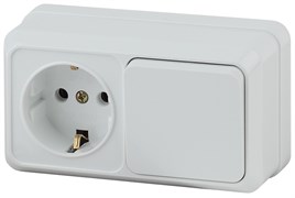 Intro Блок розетка с выключателем Quadro 2-701-01 горизонтальный 10(16)А-250В, IP20, ОУ, белый Б0053864