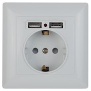 Intro 4-410-01 Розетка P+E Schuko со шторками, 16А-250В + 2хUSB, СУ, Solo, белый (10/100/2500) Б0053713