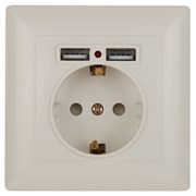 Intro 4-410-02 Розетка P+E Schuko со шторками, 16А-250В + 2хUSB, СУ, Solo, слоновая кость (10/100/20 Б0053714