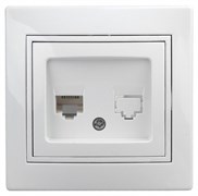 Intro 1-302-01 Розетка телефонная RJ11, IP20, СУ, Plano, белый (10/200/2400) Б0027619