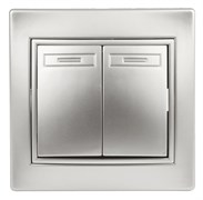 Intro Выключатель Plano 1-104-03 двухклавишный, 10А-250В, IP20, СУ, Plano, алюминий Б0053762
