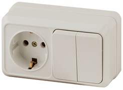 Intro Блок розетка с выключателем Quadro 2-702-02 двойным горизонтальный 10(16)А-250В, IP20, ОУ, слоновая кость Б0053875
