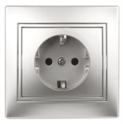 Intro Розетка Plano 1-206-03 с заземлением 2P+E Schuko со шторками, 16А-250В, IP20, СУ, алюминий Б0053926