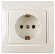 Intro Розетка Plano 1-206-02 с заземлением 2P+E Schuko со шторками, 16А-250В, IP20, СУ, слоновая кость Б0053924