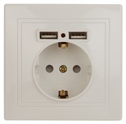 Intro Розетка Plano 1-410-02 с заземлением 2P+E Schuko со шторками, 16А-250В + 2хUSB 5В-2,1А, IP20, СУ, слоновая кость Б0053943