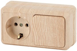 Intro Блок розетка с выключателем Quadro 2-701-11 одноклавишным горизонтальный 10(16)А-250В, IP20, ОУ, сосна Б0053871