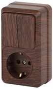 Intro Блок розетка с выключателем Quadro 2-706-10 двойным вертикальный 10(16)А-250В, IP20, ОУ, венге Б0053895