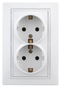 Intro Розетка Plano 1-205-01 с заземлением двойная 2X2P+E Schuko, 16А-250В, IP20, СУ, белый Б0053915