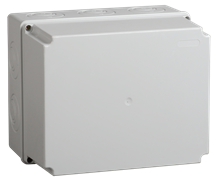 IEK Коробка КМ41344 распаячная для о/п 240х195х165 мм IP55 (RAL7035, монт. плата, кабельные вводы 5 шт) UKO10-240-195-165-K52-55