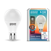 Gauss Лампа Smart Home A60 8,5W 806lm 2700-6500К E27 изм.цвет.темп.+диммирование LED 1130112 Gauss Лампа Smart Home A60 8,5W 806lm 2700-6500К E27 изм.цвет.темп.+диммирование LED 1130112