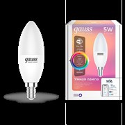 Gauss Лампа Smart Home С37 5W 470lm 2700-6500К Е14 RGBW+изм.цвет.темп.+диммирование LED 1190112 Gauss Лампа Smart Home С37 5W 470lm 2700-6500К Е14 RGBW+изм.цвет.темп.+диммирование LED 1190112