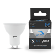 Gauss Лампа MR16 5W 530lm 6500K GU10 диммируемая LED 1/10/100 101506305-D Gauss Лампа MR16 5W 530lm 6500K GU10 диммируемая LED 1/10/100 101506305-D