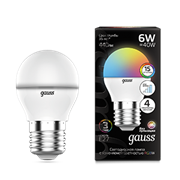 Gauss Лампа Шар G45 6W E27 RGBW димирование LED 1/100 105102406 Gauss Лампа Шар G45 6W E27 RGBW димирование LED 1/100 105102406