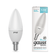 Gauss Лампа Basic Свеча 5,5W 420lm 4100K E14 LED 1033126 Gauss Лампа Basic Свеча 5,5W 420lm 4100K E14 LED 1033126