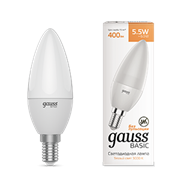 Gauss Лампа Basic Свеча 5,5W 400lm 3000K E14 LED 1/10/100 1033116 Gauss Лампа Basic Свеча 5,5W 400lm 3000K E14 LED 1/10/100 1033116