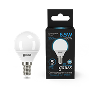 Gauss Лампа Шар 6.5W 550lm 6500K E14 LED 1/10/100 105101307 Gauss Лампа Шар 6.5W 550lm 6500K E14 LED 1/10/100 105101307
