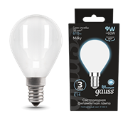 Gauss Лампа Filament Шар 9W 610lm 4100К Е14 milky LED 105201209 Gauss Лампа Filament Шар 9W 610lm 4100К Е14 milky LED 105201209