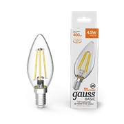 Gauss Лампа Basic Filament Свеча 4,5W 400lm 2700К Е14 LED 1031115 Gauss Лампа Basic Filament Свеча 4,5W 400lm 2700К Е14 LED 1031115