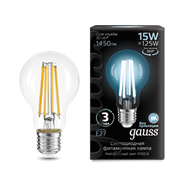 Gauss Лампа Filament А60 15W 1450lm 4100К Е27 LED 102902215 Gauss Лампа Filament А60 15W 1450lm 4100К Е27 LED 102902215