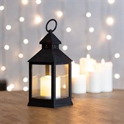 NEON-NIGHT Декоративный фонарь со свечкой, черный корпус, размер 10.5х10.5х24 см, цвет ТЕПЛЫЙ БЕЛЫЙ 513-051
