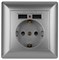 Intro Розетка Solo 4-410-03 с заземлением P+E Schuko со шторками, 16А-250В + 2хUSB, IP20, СУ, алюминий Б0053715 - фото 76267