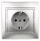 Intro Розетка Plano 1-206-03 с заземлением 2P+E Schuko со шторками, 16А-250В, IP20, СУ, алюминий Б0053926 - фото 76567